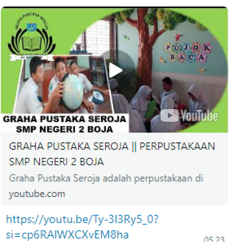 PROFIL PERPUSTAKAAN GRAHA SEROJA  SMP NEGERI 2 BOJA